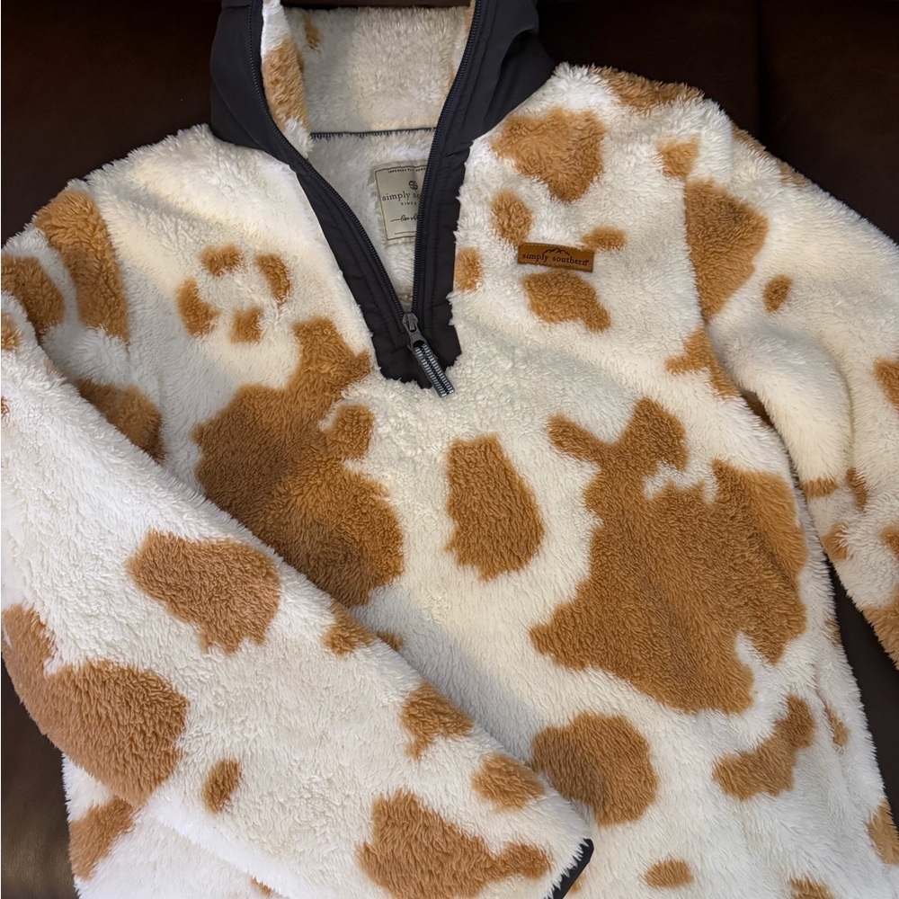 Simply Southern White and Brown Fleece Hoodie
